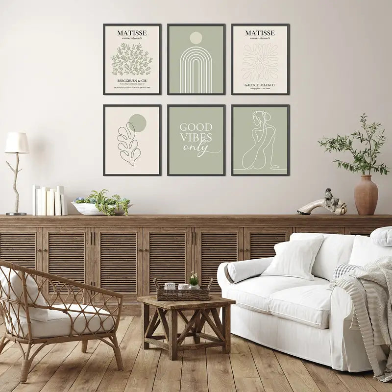 6pcs Sage Green Matisse Wall Art Prints for Aesthetic Room