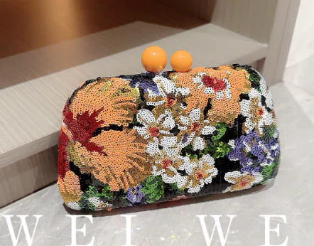 Embroidered Orange Clutch Handbag (One Piece)