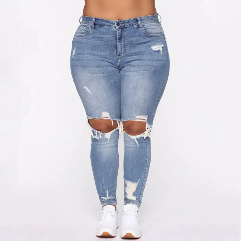 Plus Size Ripped Denim Jeans for Women