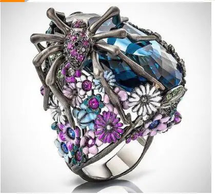Creative Spider Design Sapphire Flower Ring