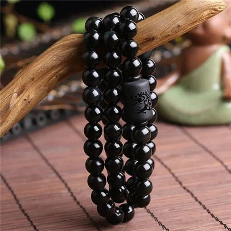 Classic Obsidian Dragon and Phoenix Bracelet with Zodiac