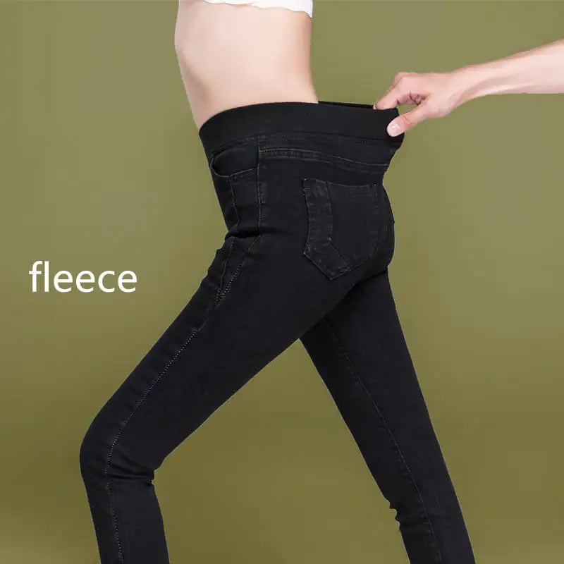 Plus Size Women's High Waist Fleece Elastic Jeans