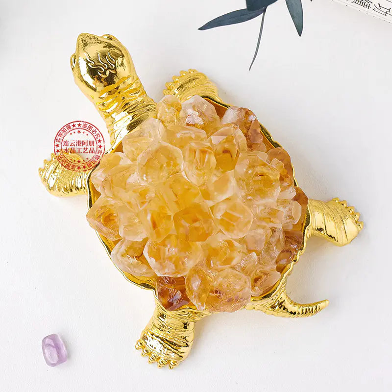 Natural Crystal Turtle Figurine with Amethyst & Citrine