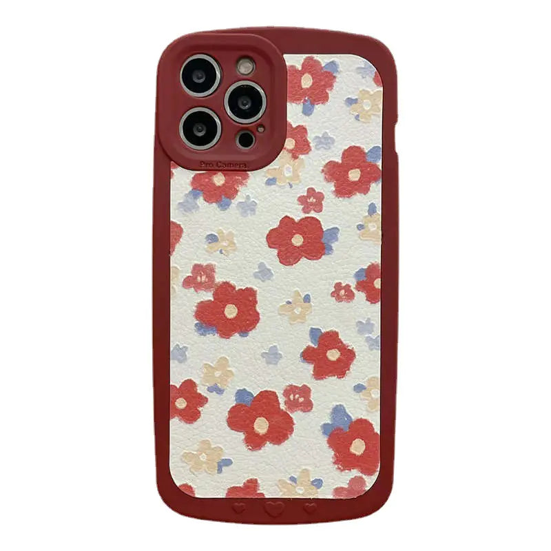 Burgundy Flower Graffiti Silicone Phone Case
