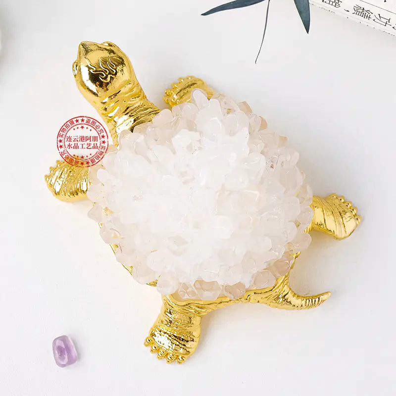 Natural Crystal Turtle Figurine with Amethyst & Citrine