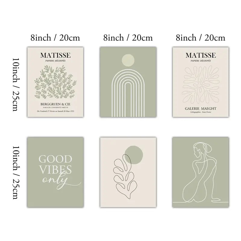 6pcs Sage Green Matisse Wall Art Prints for Aesthetic Room