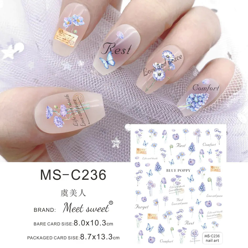 Nail Art Stickers - Camellia, Lily, and Poppy Designs