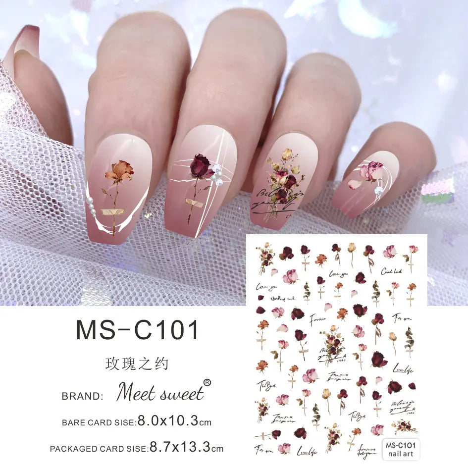 Nail Art Stickers - Camellia, Lily, and Poppy Designs